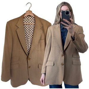 Vintage Eaton Tan Camel Hair Oversized Wool Knit Long Blazer Jacket